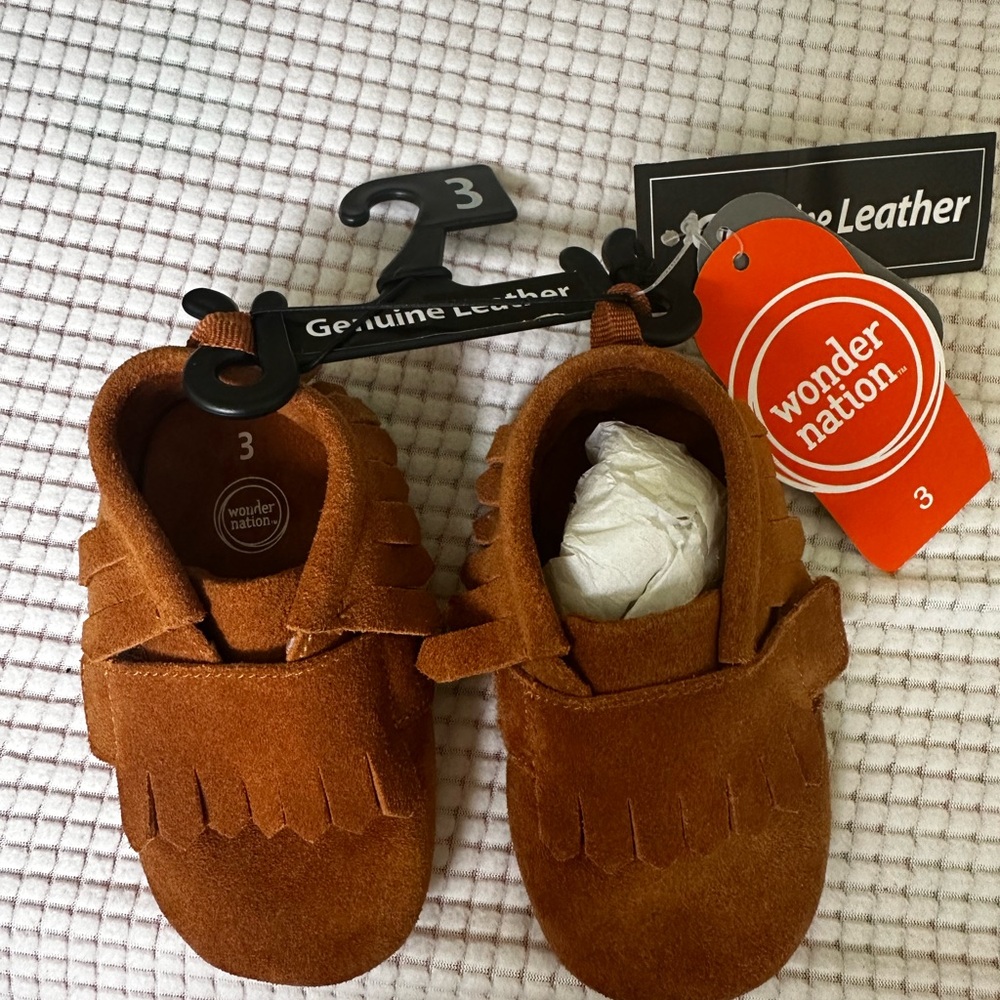 Wonder Nation Tan Leather Kids Moccasins